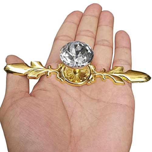 ESreake 5 Pack Gold Diamond Clear Crystal Glass Decorative Knobs with Plate,Drawer Dresser Pulls Handles with 3 Kinds of Screws for Kitchen Bathroom Office Decoration (5 Pack, Small, Golden) - Image 4