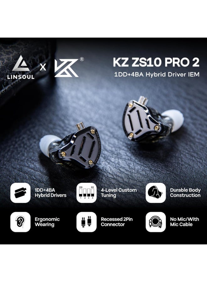 KZ ZS10 PRO 2 In Ear Monitor IEM, 1DD+4BA Hybrid Wired Earbuds, with 4-Level Tuning Switch, 3-Way Crossover Gaming Earbuds, Silver-plated IEM Cable for Musician Audiophile  and Gamers(With Mic) - Image 3