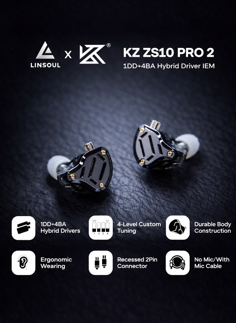 KZ ZS10 PRO 2 In Ear Monitor IEM, 1DD+4BA Hybrid Wired Earbuds, with 4-Level Tuning Switch, 3-Way Crossover Gaming Earbuds, Silver-plated IEM Cable for Musician Audiophile  and Gamers(With Mic) - Image 3