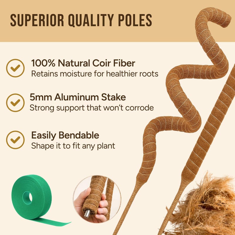 Craft911 Moss Pole Monstera Plant Support â€“ 2 Pack 28â€ Bendable Moss Pole Monstera Plant Support, Plant Stakes for Indoor Plants, Tall Plant Sticks Support for Climbing Plants - Image 2