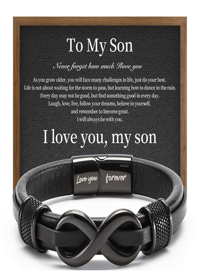 HSM Mens Leather Bracelet - Stylish & Durable Infinity Bracelet for Men - Sentimental Gifts for Son, Birthday Gift for Son, Graduation Gift, Wristband with Engraved Message Love You Forever - Image 1