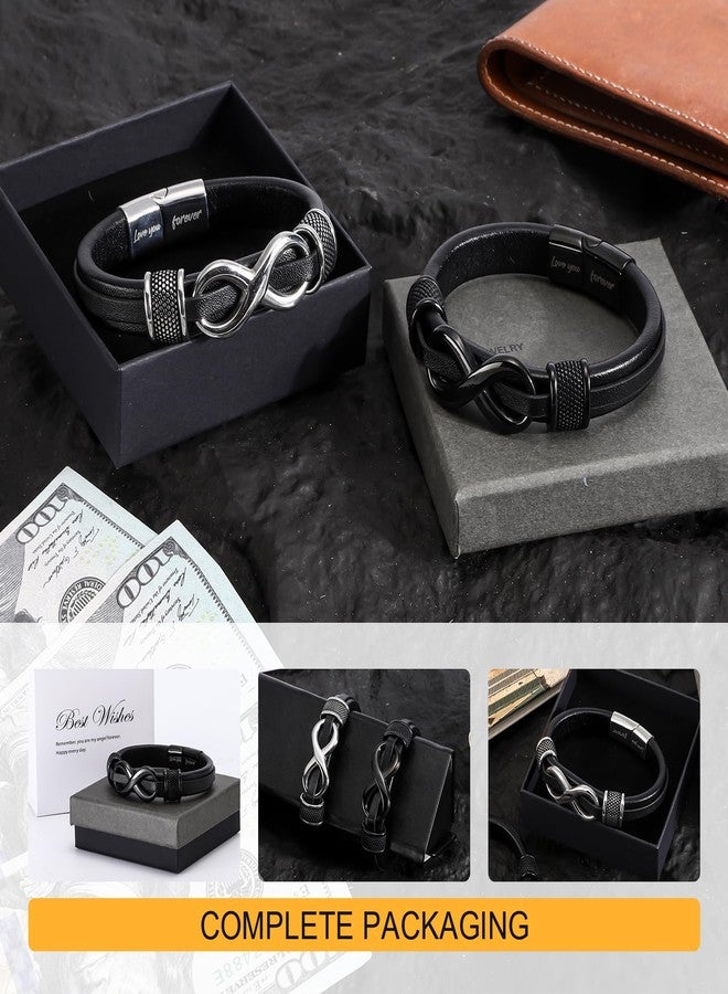 HSM Mens Leather Bracelet - Stylish & Durable Infinity Bracelet for Men - Sentimental Gifts for Son, Birthday Gift for Son, Graduation Gift, Wristband with Engraved Message Love You Forever - Image 2
