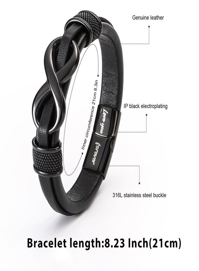 HSM Mens Leather Bracelet - Stylish & Durable Infinity Bracelet for Men - Sentimental Gifts for Son, Birthday Gift for Son, Graduation Gift, Wristband with Engraved Message Love You Forever - Image 5