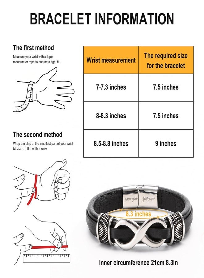 HSM Mens Leather Bracelet - Stylish & Durable Infinity Bracelet for Men - Sentimental Gifts for Son, Birthday Gift for Son, Graduation Gift, Wristband with Engraved Message Love You Forever - Image 3