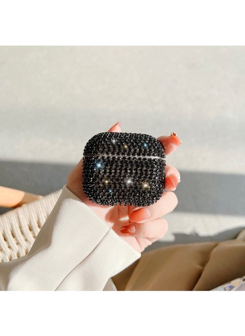 For Airpods Pro Headset Cover For Apple Rhinestone 1/2 Generation Bluetooth Headset With Sparkling Diamond Storage Shell 3 Generations-Color:Black Rhinestone Earphone Set-Applicable Model:Airpods Pro2