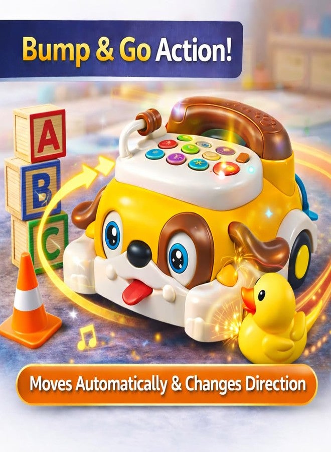 Brand Conquer Educational Dog Telephone Toy for Kids | Interactive Learning Toy with Lights, Music & Bump & Go Action | Number Learning Toy with Sound & Movement | Baby & Toddler Toy (Yellow) - Image 3