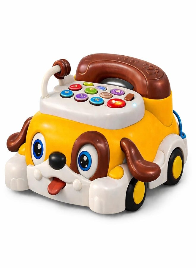 Brand Conquer Educational Dog Telephone Toy for Kids | Interactive Learning Toy with Lights, Music & Bump & Go Action | Number Learning Toy with Sound & Movement | Baby & Toddler Toy (Yellow) - Image 1