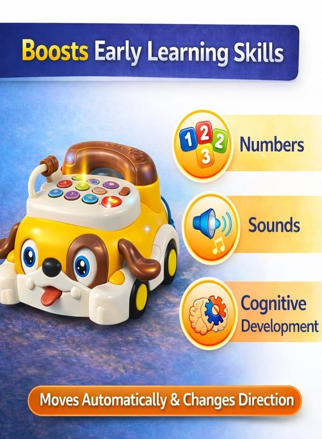 Brand Conquer Educational Dog Telephone Toy for Kids | Interactive Learning Toy with Lights, Music & Bump & Go Action | Number Learning Toy with Sound & Movement | Baby & Toddler Toy (Yellow) - Image 5