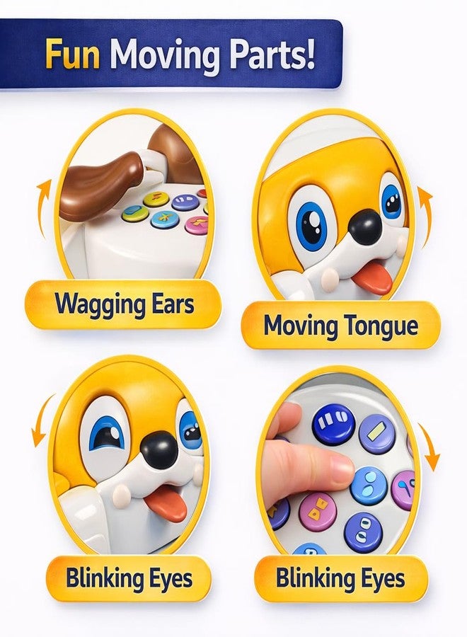 Brand Conquer Educational Dog Telephone Toy for Kids | Interactive Learning Toy with Lights, Music & Bump & Go Action | Number Learning Toy with Sound & Movement | Baby & Toddler Toy (Yellow) - Image 4