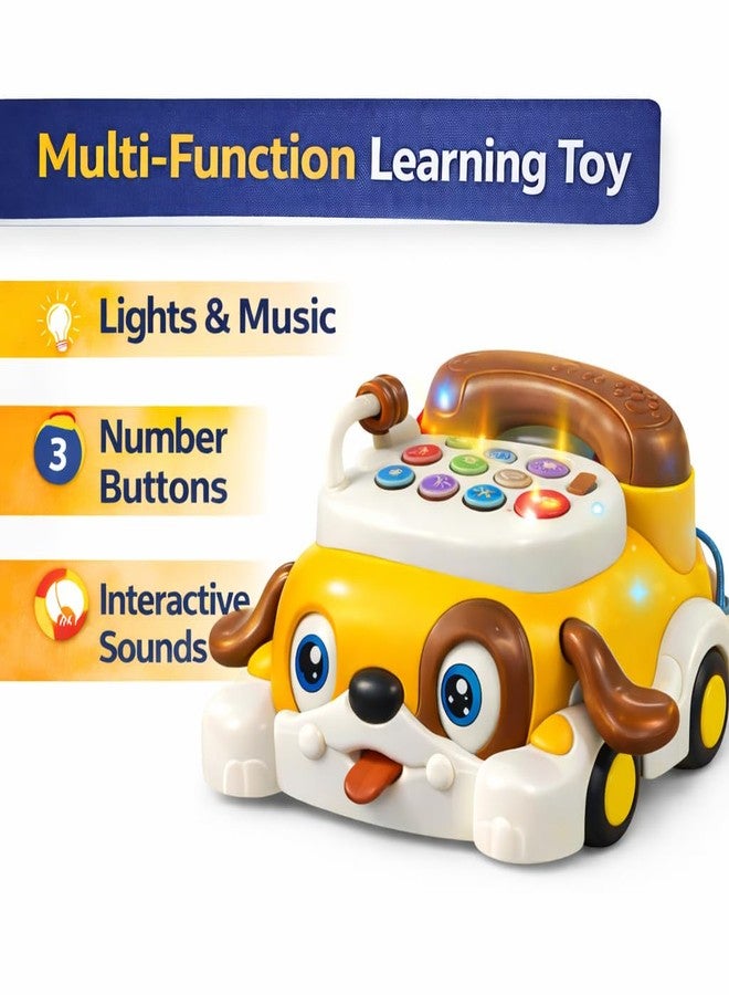Brand Conquer Educational Dog Telephone Toy for Kids | Interactive Learning Toy with Lights, Music & Bump & Go Action | Number Learning Toy with Sound & Movement | Baby & Toddler Toy (Yellow) - Image 2