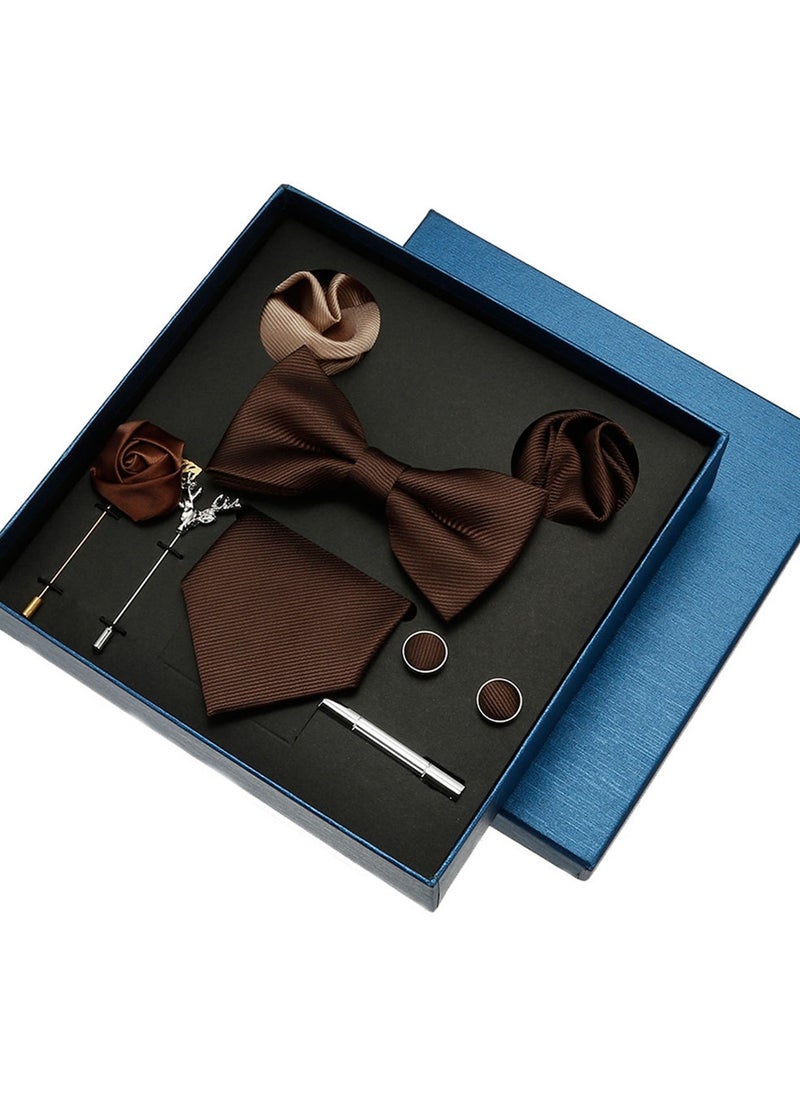 Generic 8 Pcs Men's tie pocket square cufflinks bow tie brooch set men's gift box set  - Image 1