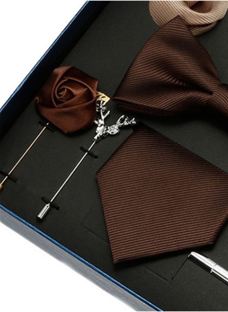 Generic 8 Pcs Men's tie pocket square cufflinks bow tie brooch set men's gift box set  - Image 2