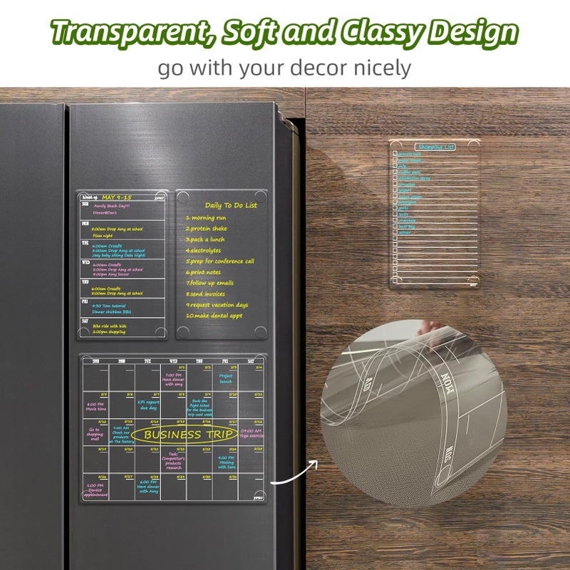 JJPRO Non-Magnetic Dry Erase Monthly Calendar for Fridge-Clear Monthly Calendar, Weekly Planner, List and Blank Board. Clear Reusable Calendar Stick to Fridge,Cabinet,Door&Glass - Image 3