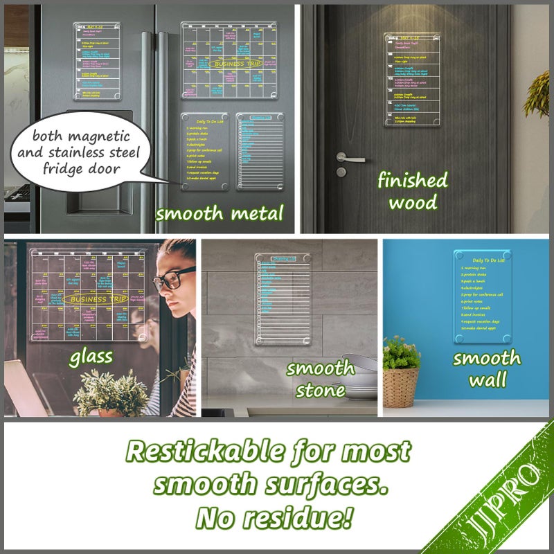 JJPRO Non-Magnetic Dry Erase Monthly Calendar for Fridge-Clear Monthly Calendar, Weekly Planner, List and Blank Board. Clear Reusable Calendar Stick to Fridge,Cabinet,Door&Glass - Image 2