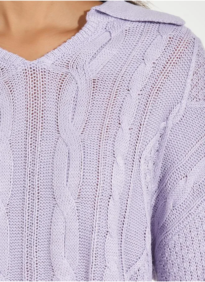 Styli Relaxed Fit Cable Knit Sweater