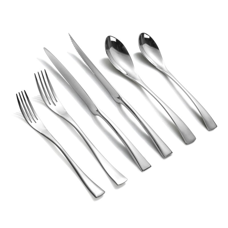 Lemeya 24Piece Silverware Set with Steak KnivesForged 1810 Stainless Steel Cutlery Set for 4Modern Heavy Duty Flatware Utensils SetForks Spoons and Knives Set Mirror PolishedDishwasher Safe