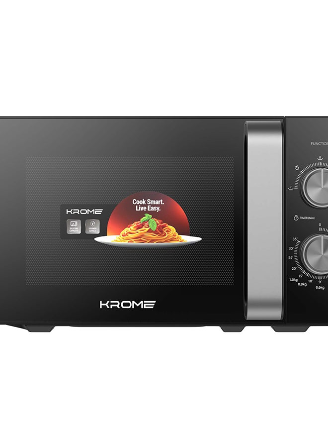 KROME Microwave Oven, 20L Capacity, 700W Output, 5 Power Levels, 35 Minute Timer, Cooking End Signal, Grey Painted Cavity, Black Color| KR-MW20MM 20 L 700 W KR-MW20MM black