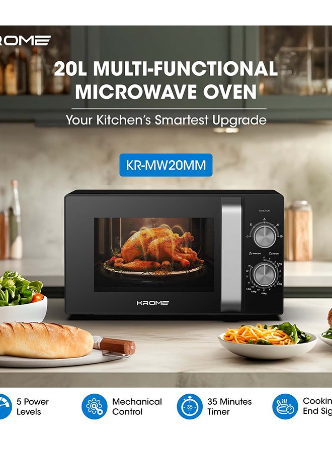 KROME Microwave Oven, 20L Capacity, 700W Output, 5 Power Levels, 35 Minute Timer, Cooking End Signal, Grey Painted Cavity, Black Color| KR-MW20MM 20 L 700 W KR-MW20MM black - Image 2