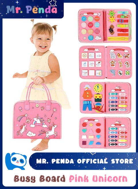 Montessori Busy Board Toy, Toddler Sensory Board Toys for Learning Fine Motor Skills, Preschool Educational Learning Toys Gift for Boys Girls Ages 1,2,3,4 (Pink)