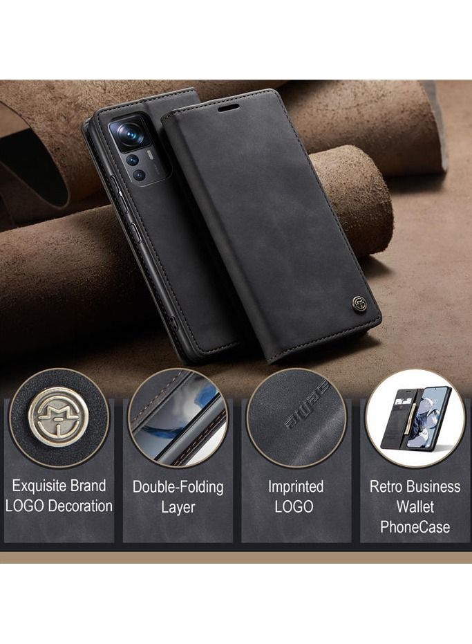 For Xiaomi 12T/12T Pro Flip Case Wallet Protection Leather Cover with Card Holder (Black)
