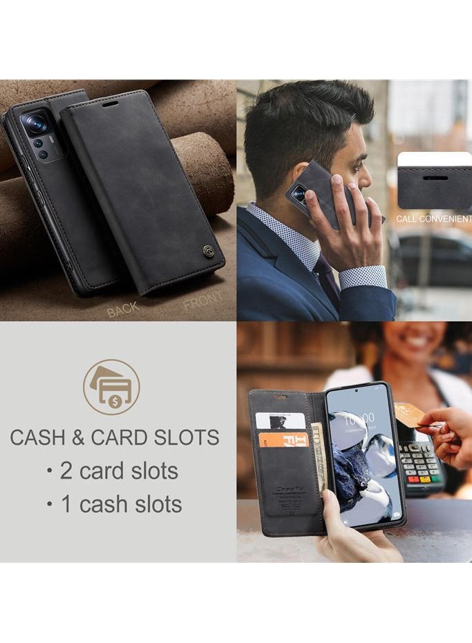 For Xiaomi 12T/12T Pro Flip Case Wallet Protection Leather Cover with Card Holder (Black)