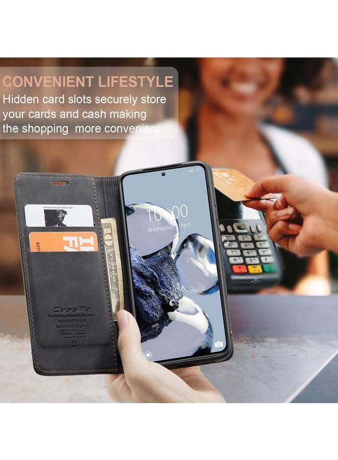 For Xiaomi 12T/12T Pro Flip Case Wallet Protection Leather Cover with Card Holder (Black)