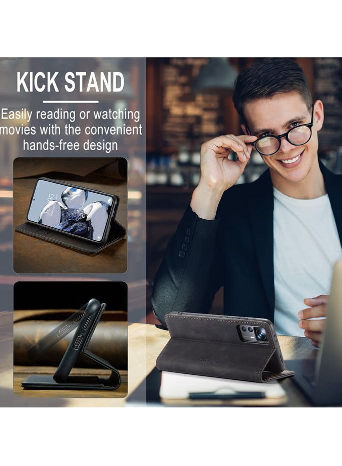 For Xiaomi 12T/12T Pro Flip Case Wallet Protection Leather Cover with Card Holder (Black)