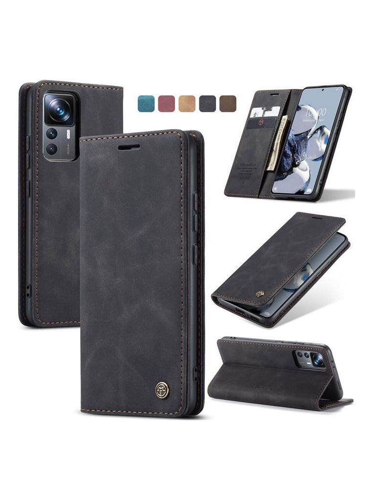 For Xiaomi 12T/12T Pro Flip Case Wallet Protection Leather Cover with Card Holder (Black)