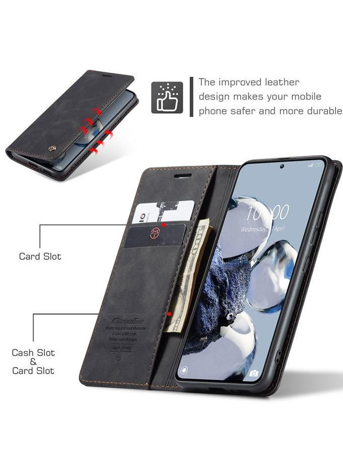 For Xiaomi 12T/12T Pro Flip Case Wallet Protection Leather Cover with Card Holder (Black)