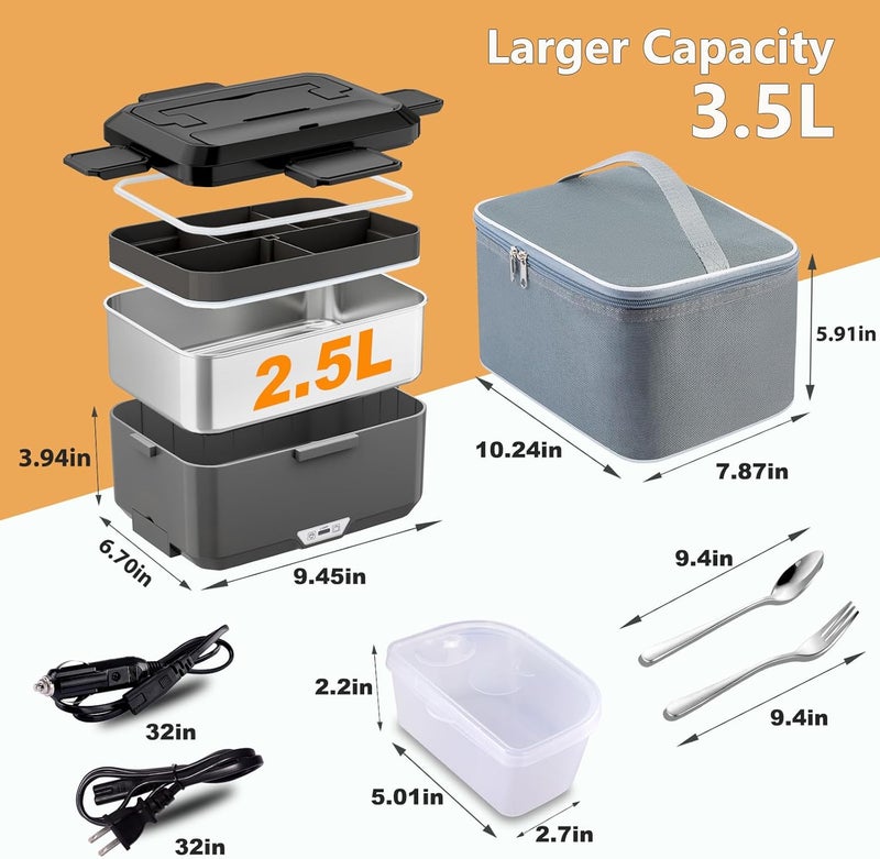 Nifogo Electric Lunch Box for Adults 3,5L 100W Portable Heated Lunch Box for Men 3 in 1 Portable Food Warmer 110V/12V/24V with Removable Stainless Steel Container & Bag - Image 5