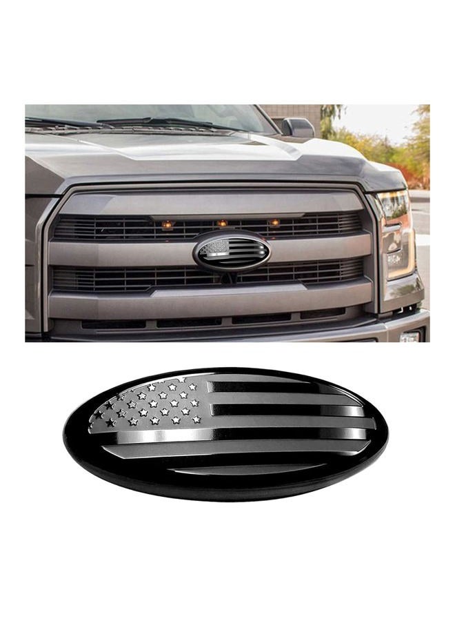 Suvnie Front Grille US Flag Emblem, 7 Inch Oval Rear Tailgate Decal Badge Nameplate, Central Mesh Cover Label Sticker Overlay Replacement Compatible with F150 F250 F350 and More (7'', Black) - Image 1