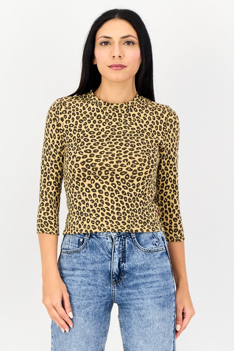 Levi's بلوزة نسائية بأكمام طويلة وطوق دائري بنقشة حيوانات، متعددة الألوان - Image 1