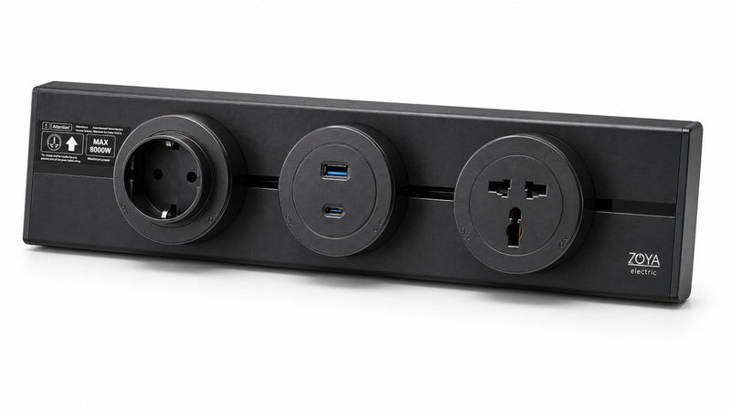 Track Socket black 40cm with English socket + German socket + Type-C socket input and USB port