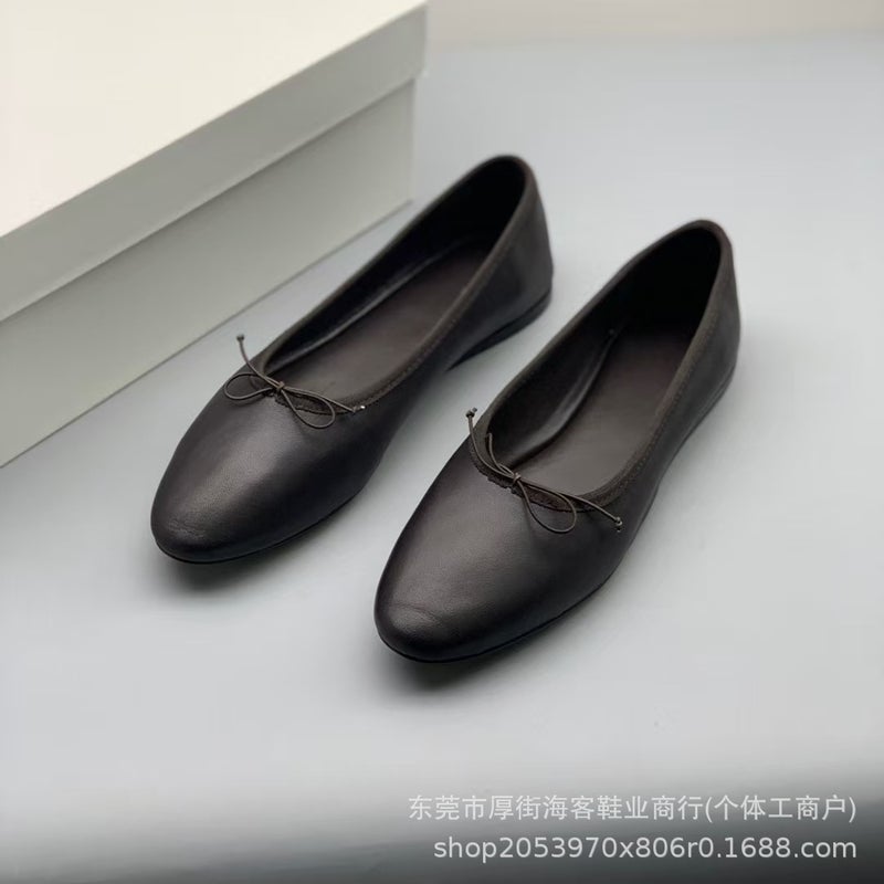 Soft Sheepskin Ballet Flat Bow Shoes for Women - Image 4