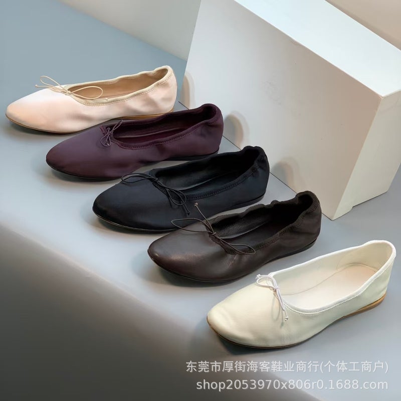 Soft Sheepskin Ballet Flat Bow Shoes for Women - Image 2