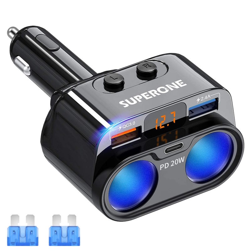 SUPERONE 200W 2Socket Cigarette Lighter Splitter Power Adapter USB C Car Charger with 20W Power Delivery 30 QC 30 for iPhone 16 Pro Max1514131211 ProX87 Samsung Google Pixel and More