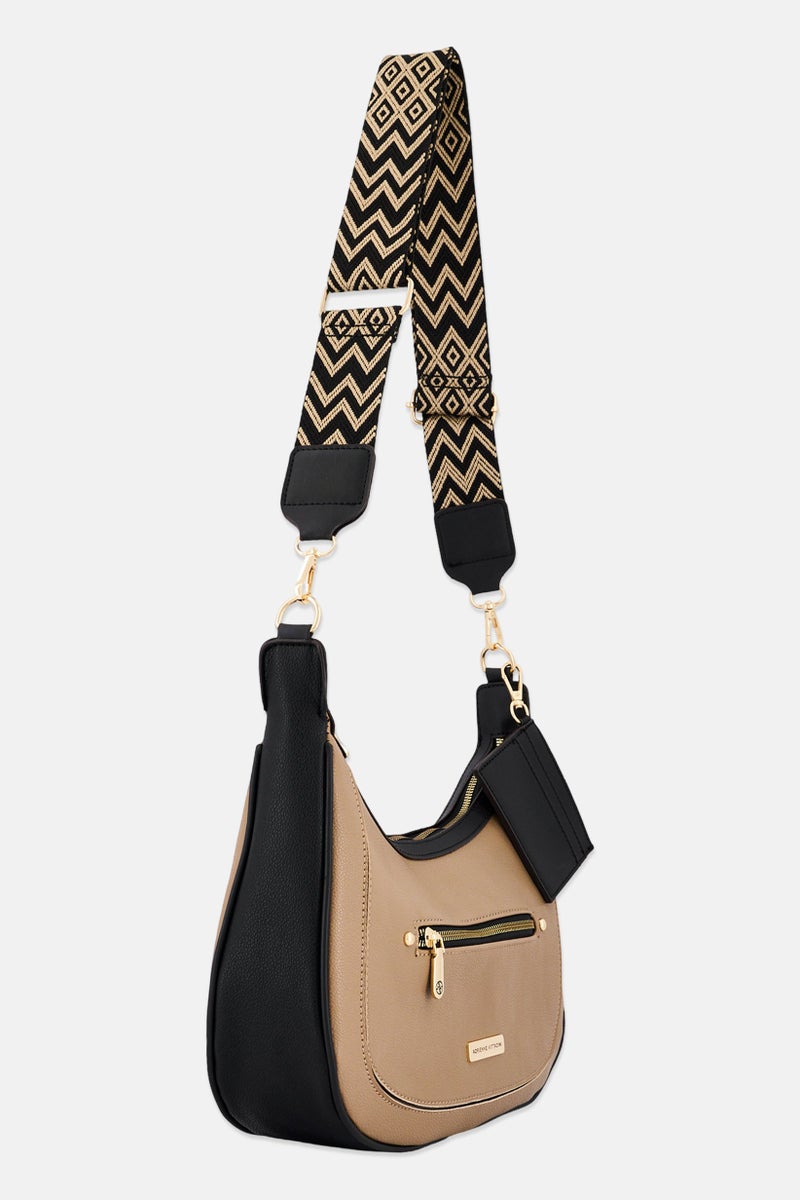 ADRIENNE VITTADINI Women Hardware Logo Hobo Bag With Card Holder, Toffee - Image 2