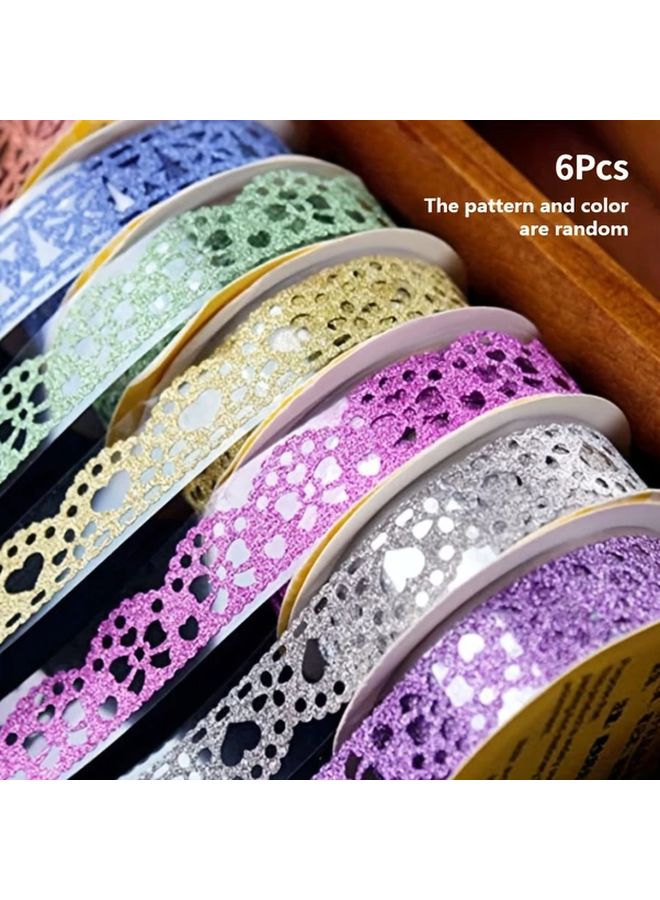 6Pcs Mixed Color Lace Glitter Washi Tape Set PVC Self Adhesive for DIY Crafts Scrapbooking - Image 2