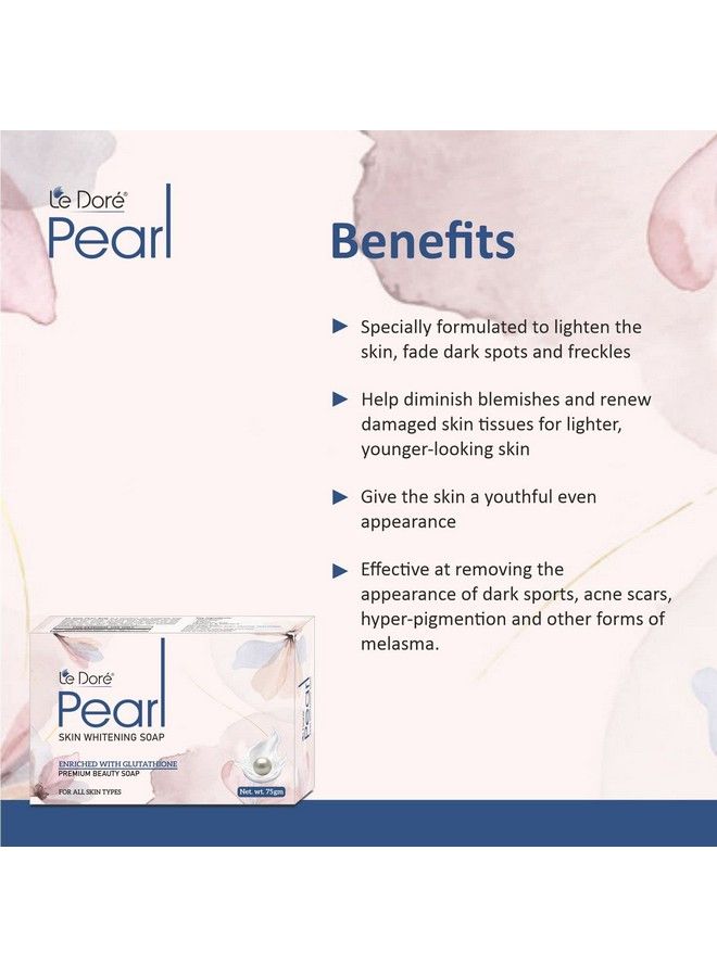 Le Dore Pearl Skin Whitening Soap With Glutathione Kojic Acid Arbutin Vitamin C & E Hyaluronic Acid ; Antiaging ; Dead Skin Removal For All Skin Types (75Gm) - Image 5