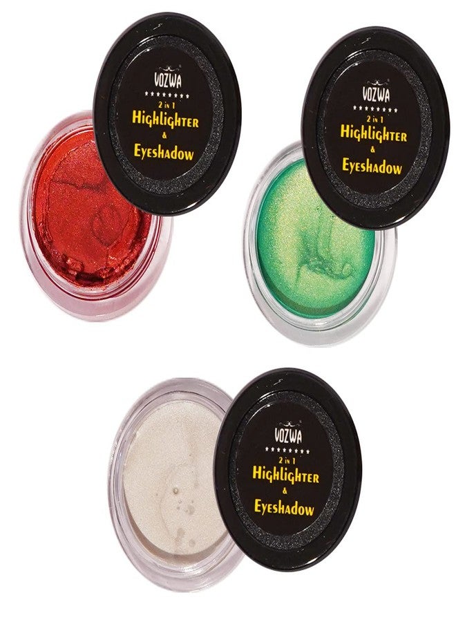 Vozwa 2 in 1 Highlighter Face Makeup & Eyeshadow - 3 Pcs (Maroon + Green + White) - Image 1