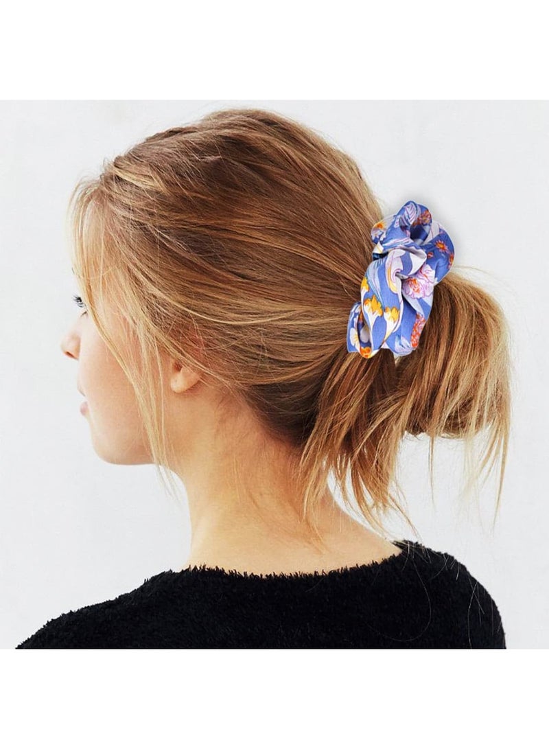 Barakah Hair Scrunchies Satin Hair Ties – Elastic Ponytail Holder for Women & Girls, 4PCS Set with Flower Design, Large Jumbo Scrunchies for Thick Curly Hair, Oversized Satin Hair Bands (4 Colors) - Image 2