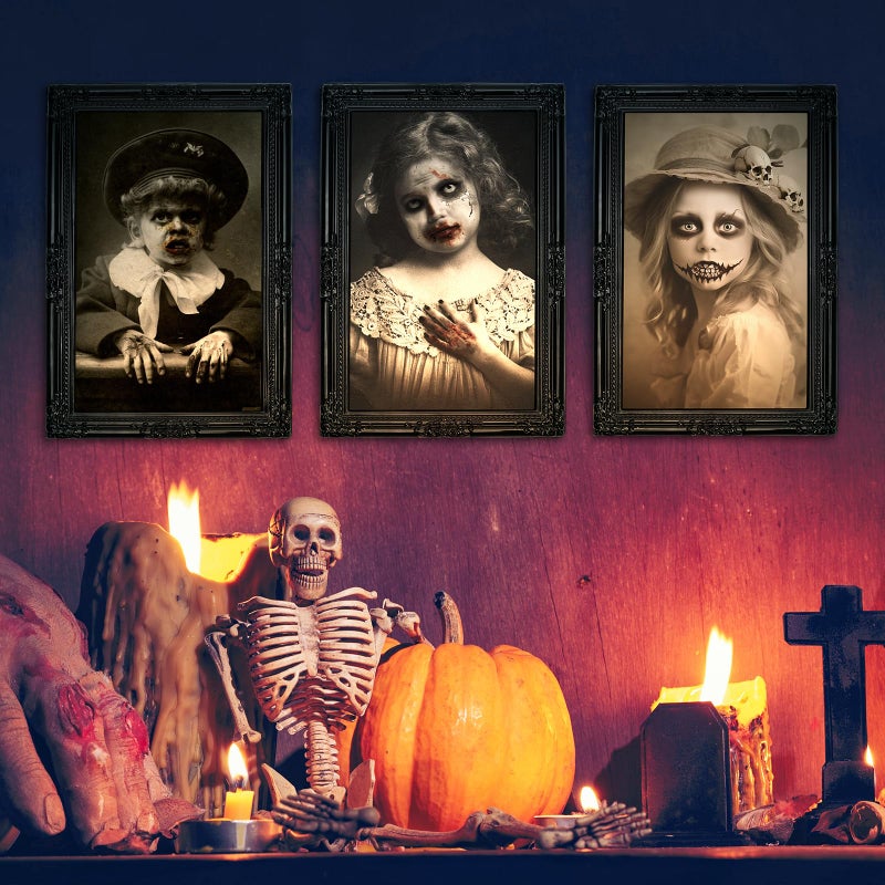 Lansian Halloween Decorations Indoor Scary Wall Decor  3Pack 3D Changing Face Moving Picture Frames Portrait  Gothic Horror Poster Castle Haunted House Mansion Decor Decoration Party Supplies  - Image 5