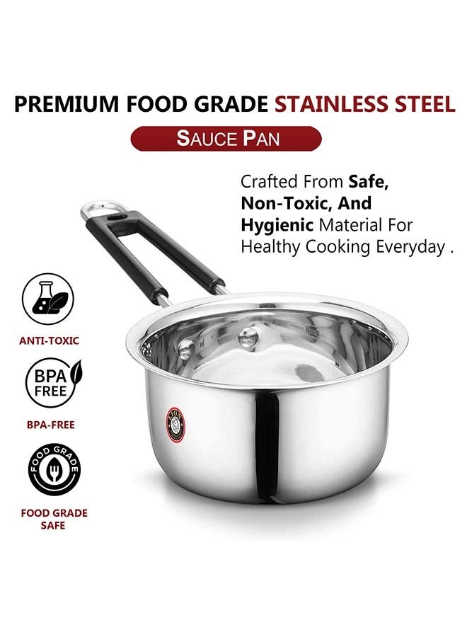 Lion Stainless Steel Sauce Pan – 2 Ltr, 17 cm, Flat Bottom, Heat-Resistant Handle with Hanging Loop, Food Grade, Rust Resistant – For Tea, Coffee, Soup, Milk, Desserts - Image 3