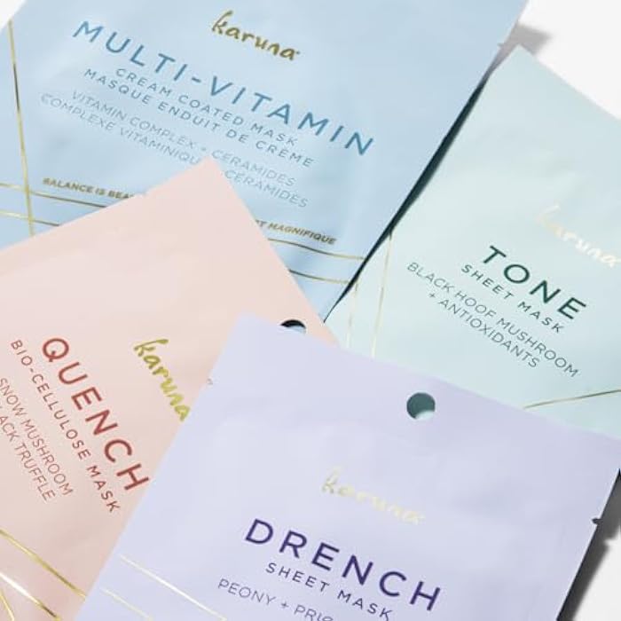 Karuna Ultimate Age-Defying Sheet Mask Essentials Set | 4 Pack – Drench, Tone, Multi-Vitamin & Quench | Free of Parabens, Phthalates & Sulfates | 2.86 OZ - Image 4
