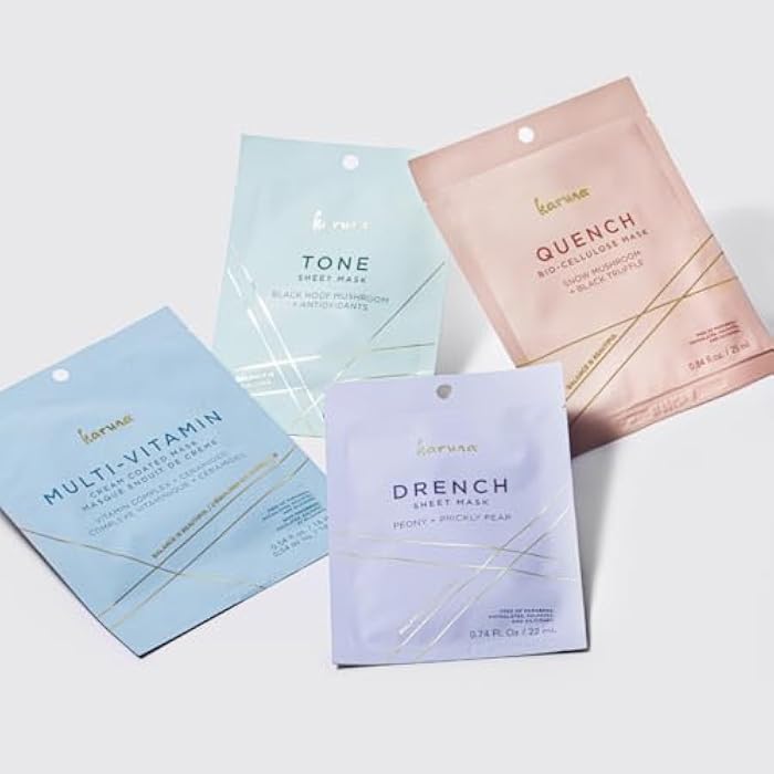 Karuna Ultimate Age-Defying Sheet Mask Essentials Set | 4 Pack – Drench, Tone, Multi-Vitamin & Quench | Free of Parabens, Phthalates & Sulfates | 2.86 OZ - Image 3