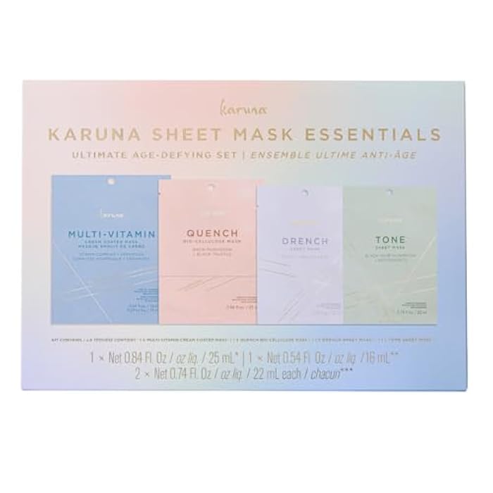 Karuna Ultimate Age-Defying Sheet Mask Essentials Set | 4 Pack – Drench, Tone, Multi-Vitamin & Quench | Free of Parabens, Phthalates & Sulfates | 2.86 OZ - Image 1
