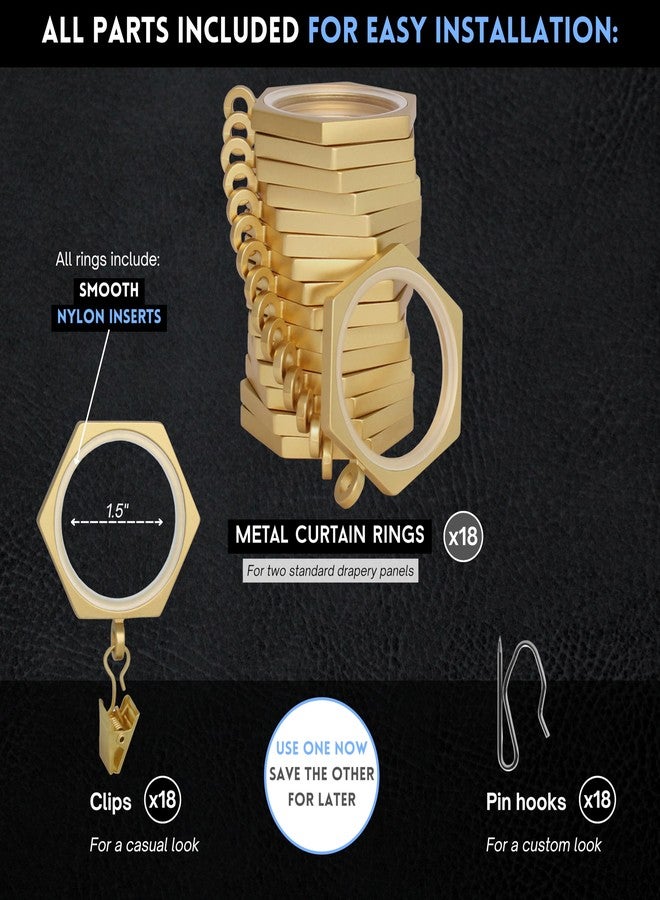 BlastHome® Luxury Curtain Rings - Premium Metal with Quiet, Smooth Nylon Inserts - Pinhooks and Clips Included - 1 1/2" Inside Diameter - 18 Rings for Two Standard Curtains - Brushed Gold - Image 4