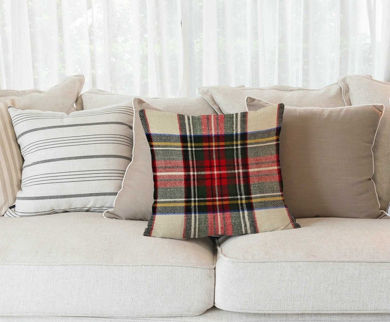 Solekla Plaid Pillow Cover 18x18 Inch, Scottish Tartan Red and White Wool Plaid Pattern Symmetric Square Print Double Sided Decorative Pillow Case Throw Pillows Cover - Image 2