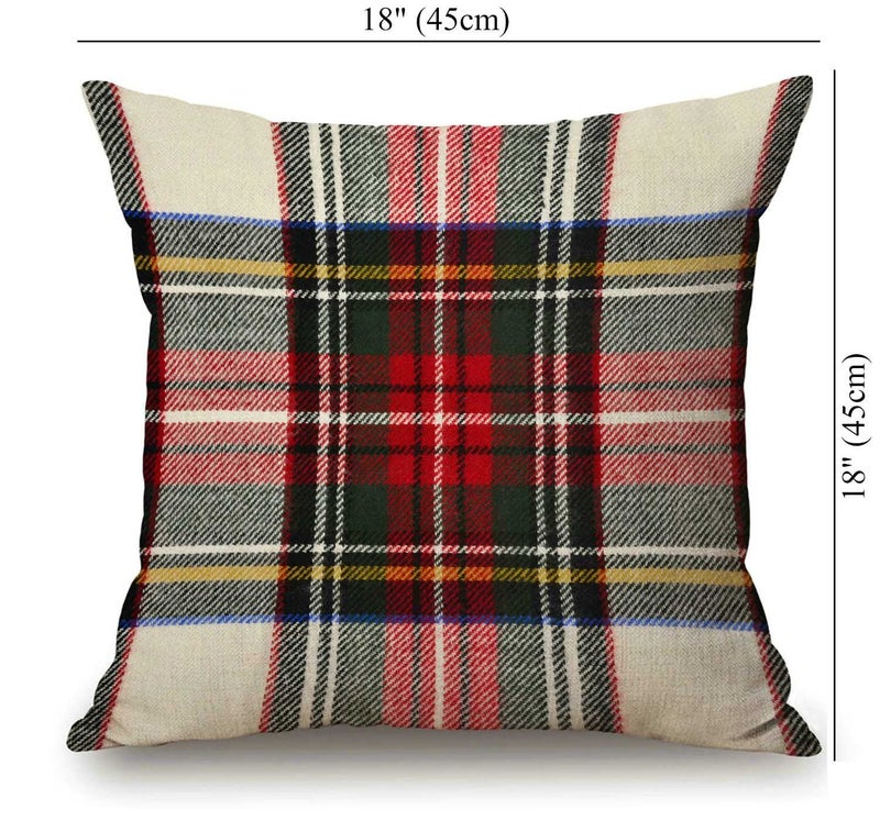 Solekla Plaid Pillow Cover 18x18 Inch, Scottish Tartan Red and White Wool Plaid Pattern Symmetric Square Print Double Sided Decorative Pillow Case Throw Pillows Cover - Image 4