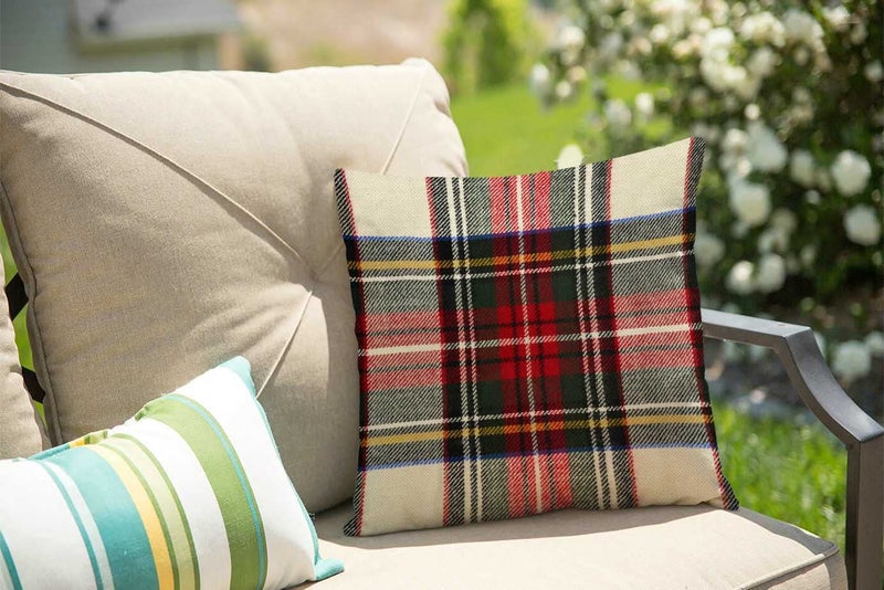 Solekla Plaid Pillow Cover 18x18 Inch, Scottish Tartan Red and White Wool Plaid Pattern Symmetric Square Print Double Sided Decorative Pillow Case Throw Pillows Cover - Image 3